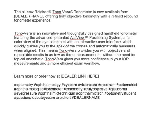 Tono Example Tono-Vera Tonometer - Essilor Instruments USA